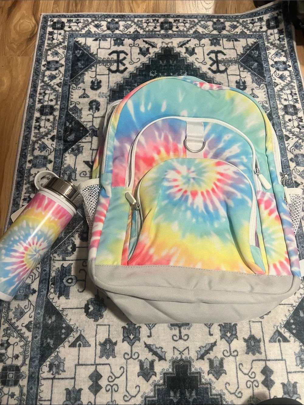 Kids Tie-Dye Backpack with Matching Water Bottle - Pastel Rainbow